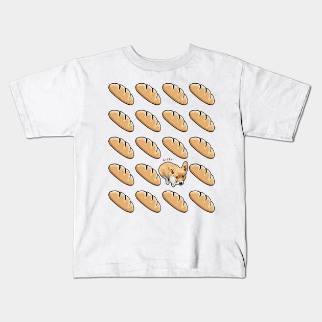 Corgi and Bread Loaf Kids T-Shirt by MaplewoodMerch